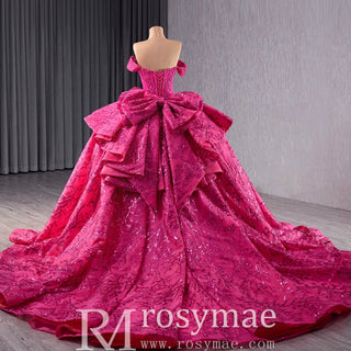 Puffy Off the Shoulder Ball Gown Rose Quinceanera Dress