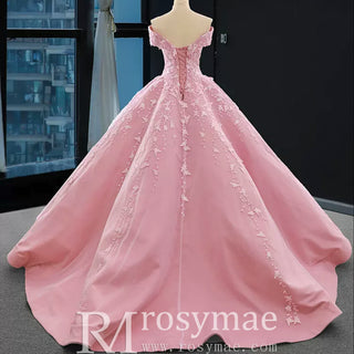 Pink Ball Gown Lace Appliqued Vneck Quinceanera Dresses
