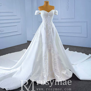 Vintage Mermaid Satin Wedding Dresses with Detachable Skirt