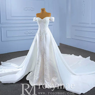 Vintage Mermaid Satin Wedding Dresses with Detachable Skirt