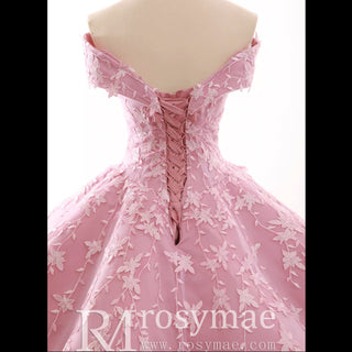 Pink Ball Gown Lace Appliqued Vneck Quinceanera Dresses