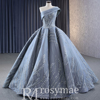 Unique Gray Ball Gown Formal Gown Prom Dress with One Shoulder