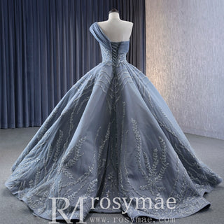 Unique Gray Ball Gown Formal Gown Prom Dress with One Shoulder