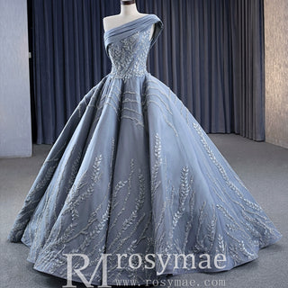 Unique Gray Ball Gown Formal Gown Prom Dress with One Shoulder