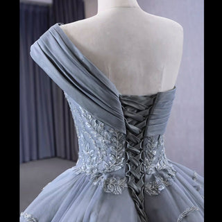 Unique Gray Ball Gown Formal Gown Prom Dress with One Shoulder