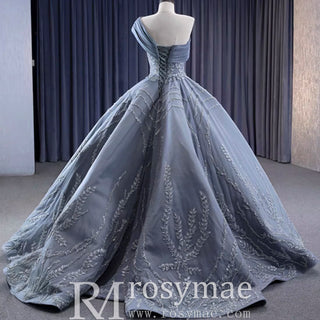 Unique Gray Ball Gown Formal Gown Prom Dress with One Shoulder