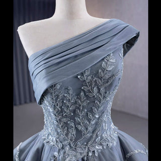 Unique Gray Ball Gown Formal Gown Prom Dress with One Shoulder