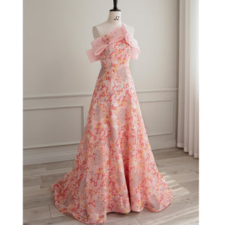 Strapless Pink Floral Formal Evening Dress A-line Prom Dress
