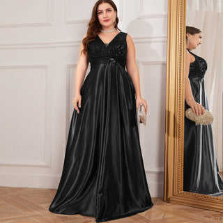 Long Maxi Dress Formal Prom Gown With V-Neckline And Pockets