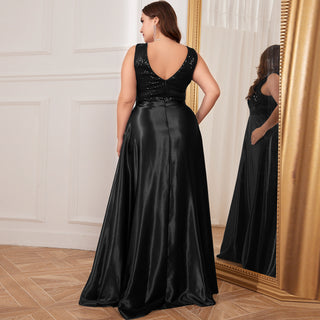 Long Maxi Dress Formal Prom Gown With V-Neckline And Pockets