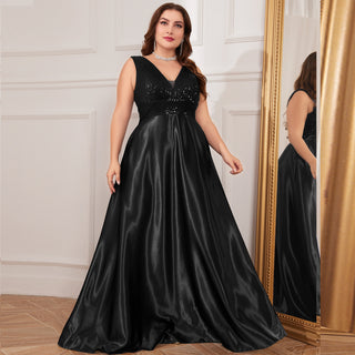 Long Maxi Dress Formal Prom Gown With V-Neckline And Pockets