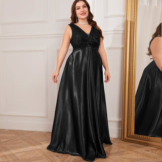 Long Maxi Dress Formal Prom Gown With V-Neckline And Pockets