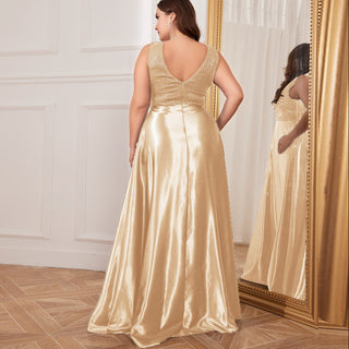 Long Maxi Dress Formal Prom Gown With V-Neckline And Pockets