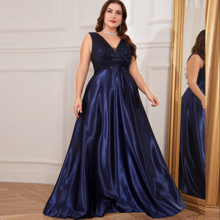 Long Maxi Dress Formal Prom Gown With V-Neckline And Pockets