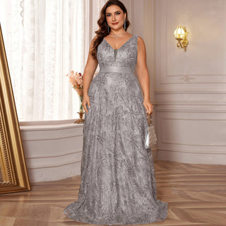 Luxury V-Neck Sequins Evening Gown Women Elegant Prom Maxi Dress