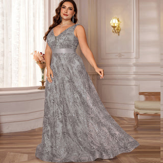 Luxury V-Neck Sequins Evening Gown Women Elegant Prom Maxi Dress