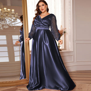 Plus Size Formal Dress Long Sleeves Prom Gown