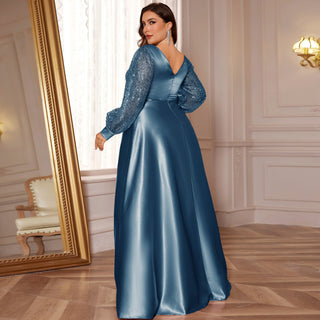 Plus Size Formal Dress Long Sleeves Prom Gown