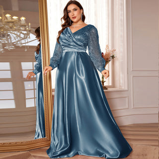 Plus Size Formal Dress Long Sleeves Prom Gown