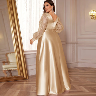 Plus Size Formal Dress Long Sleeves Prom Gown