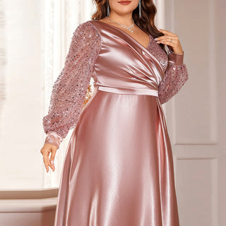 Plus Size Formal Dress Long Sleeves Prom Gown