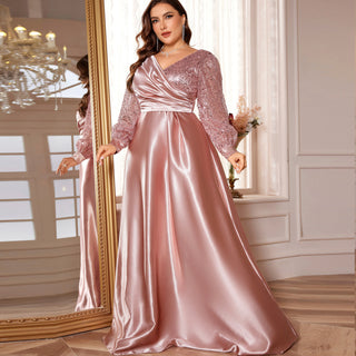 Plus Size Formal Dress Long Sleeves Prom Gown