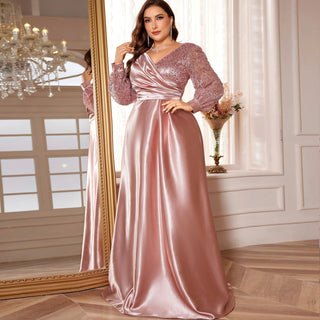 Plus Size Formal Dress Long Sleeves Prom Gown