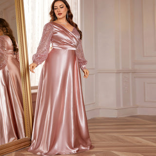 Plus Size Formal Dress Long Sleeves Prom Gown