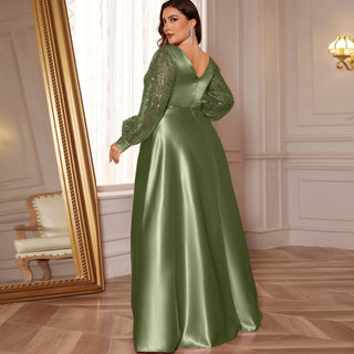 Plus Size Formal Dress Long Sleeves Prom Gown