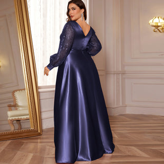 Plus Size Formal Dress Long Sleeves Prom Gown