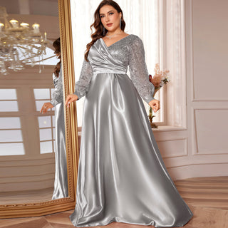 Plus Size Formal Dress Long Sleeves Prom Gown