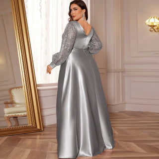 Plus Size Formal Dress Long Sleeves Prom Gown