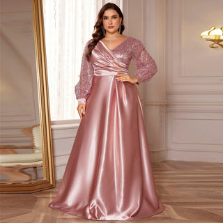 Plus Size Formal Dress Long Sleeves Prom Gown