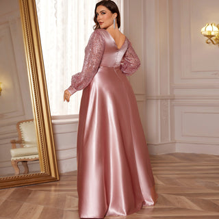 Plus Size Formal Dress Long Sleeves Prom Gown