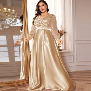 Plus Size Formal Dress Long Sleeves Prom Gown