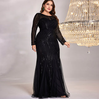 Sparkly Sequins Evening Dress Long Sleeves Wedding Party Maxi Dress