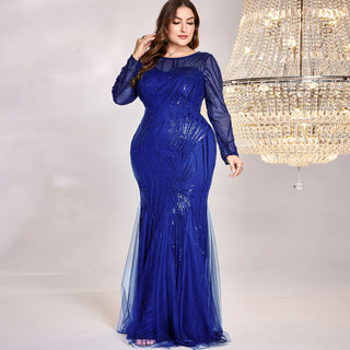 Sparkly Sequins Evening Dress Long Sleeves Wedding Party Maxi Dress