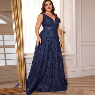 Luxury V-Neck Sequins Evening Gown Women Elegant Prom Maxi Dress