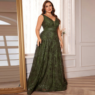 Luxury V-Neck Sequins Evening Gown Women Elegant Prom Maxi Dress