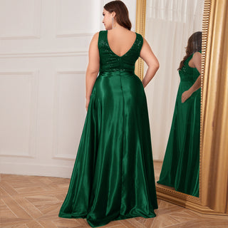 Long Maxi Dress Formal Prom Gown With V-Neckline And Pockets