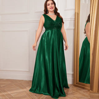 Long Maxi Dress Formal Prom Gown With V-Neckline And Pockets