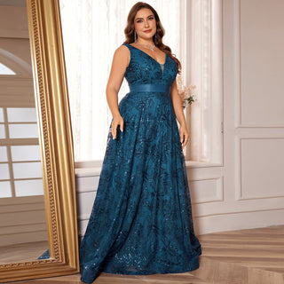 Luxury V-Neck Sequins Evening Gown Women Elegant Prom Maxi Dress