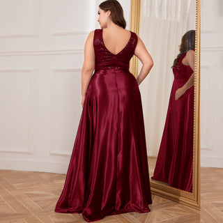 Long Maxi Dress Formal Prom Gown With V-Neckline And Pockets