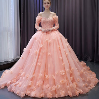 Blush Ball Gown Off the Shoulder Long Sleeves Sweetheart Quinceanera Dress