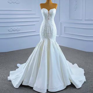 Strapless Lace Mermaid Wedding Dress Sweetheart Beaded Bridal Gown