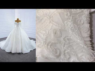 Ball Gown Lace Wedding Dress with Off Shoulder Long Sleeve Bridal Gown