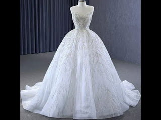 Beaded Lace Apliqued Ball Gown Wedding Dress Strapless Bridal Gown