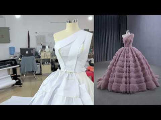 One Shoulder Ruffle Ball Gown Luxury Princess Quinceanera Dress