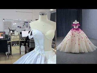 Fairy Champagne Ball Gown Prom Dress Off Shoulder Quinceanera Gown