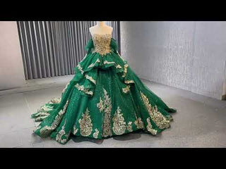 Sparkly Ball Gown Wedding Gown Quinceanera Dress with Detachabale Sleeves